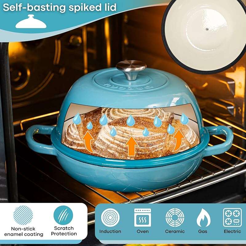 Enamelled Cast Iron Dutch Oven Pot – Dutch Oven For Sourdough Bread Baking – Cast Iron Bread Pot – Blue, 6 Quarts, 26cm – by Nuovva - Image 4