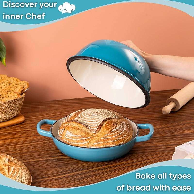 Enamelled Cast Iron Dutch Oven Pot – Dutch Oven For Sourdough Bread Baking – Cast Iron Bread Pot – Blue, 6 Quarts, 26cm – by Nuovva - Image 5