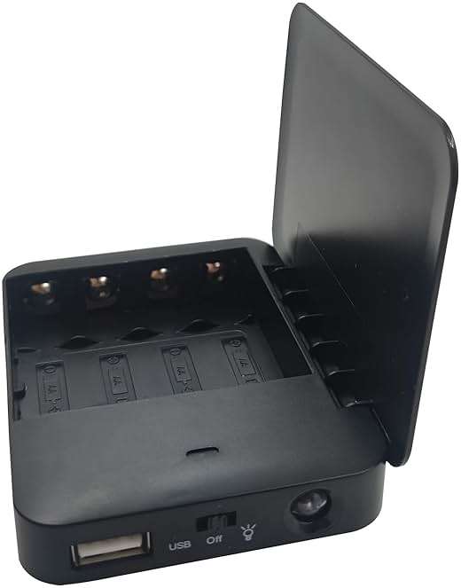 Battery Operated Phone Charger Emergency|USB Battery Powered Power Bank Portable 4 AA Batteries Powered Outlet (Black) - Image 1