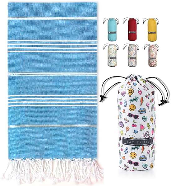 BAY LAUREL Turkish Beach Towel with Travel Bag 39 x 71 Quick Dry Sand Free Lightweight Large Oversized Towels Light - Image 1