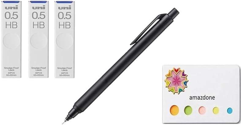 amazdone uni Kurutoga KS 0.5mm Mechanical Pencil Black (M5KS1P.24)+uni Mechanical Pencil Lead,The Uni Smudge-Proof Leads 0.5mm HB 3 Set Sticky Notes - Image 1