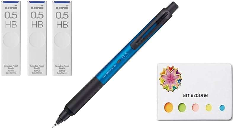 amazdone uni Kurutoga KS 0.5mm Mechanical Pencil Blue (M5KS1P.33)+uni Mechanical Pencil Lead,The Uni Smudge-Proof Leads 0.5mm HB 3 Set Sticky Notes - Image 1