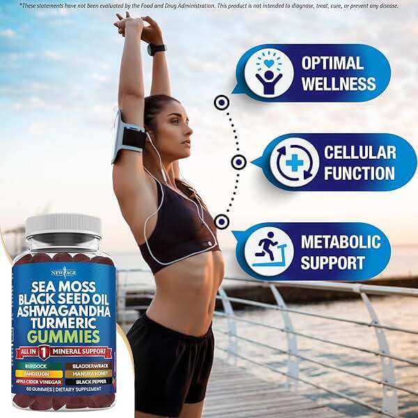 NEW AGE Sea Moss Gummies, Sea Moss, Black Seed, Ashwagandha, Turmeric, Manuka Honey, ACV, Dandelion, Black Pepper, Burdock, Bladderwrack, Vegan - 60 Count - Image 2