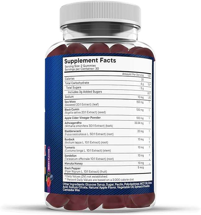 NEW AGE Sea Moss Gummies, Sea Moss, Black Seed, Ashwagandha, Turmeric, Manuka Honey, ACV, Dandelion, Black Pepper, Burdock, Bladderwrack, Vegan - 60 Count - Image 6