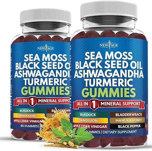 NEW AGE Sea Moss Gummies, Sea Moss, Black Seed, Ashwagandha, Turmeric, Manuka Honey, ACV, Dandelion, Black Pepper, Burdock, Bladderwrack, Vegan - 120 Count - Image 1