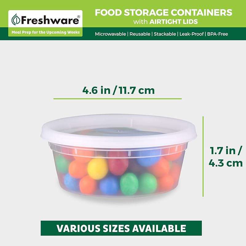 Freshware Food Storage Containers [50 Set] 8 oz Plastic Deli Containers with Lids, Slime, Soup, Meal Prep Containers, BPA Free, Stackable, Leakproof, Microwave, Dishwasher and Freezer Safe - Image 2