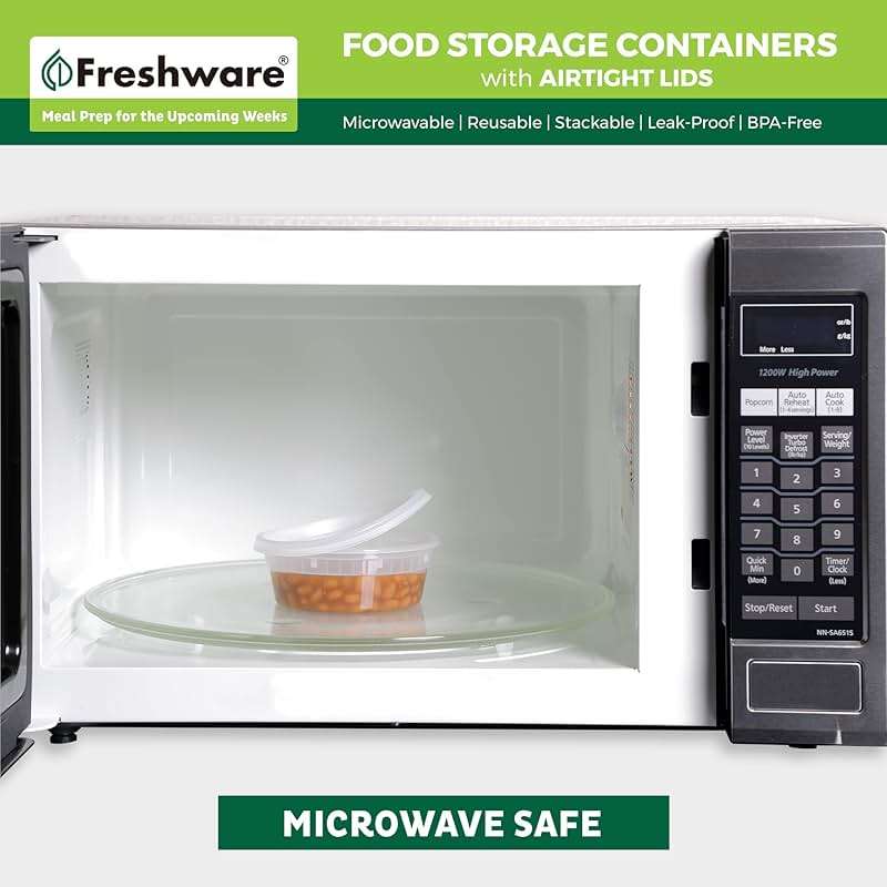 Freshware Food Storage Containers [50 Set] 8 oz Plastic Deli Containers with Lids, Slime, Soup, Meal Prep Containers, BPA Free, Stackable, Leakproof, Microwave, Dishwasher and Freezer Safe - Image 5