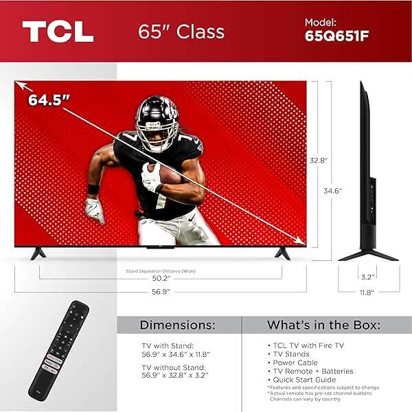 TCL 65-Inch Class Q65 QLED 4K Smart TV with Fire TV (65Q651F, 2024 Model), Dolby Vision, HDR PRO+, Dolby Atmos, Alexa Built-in with Voice Remote, Apple AirPlay 2 Compatibility, Streaming Television - Image 3