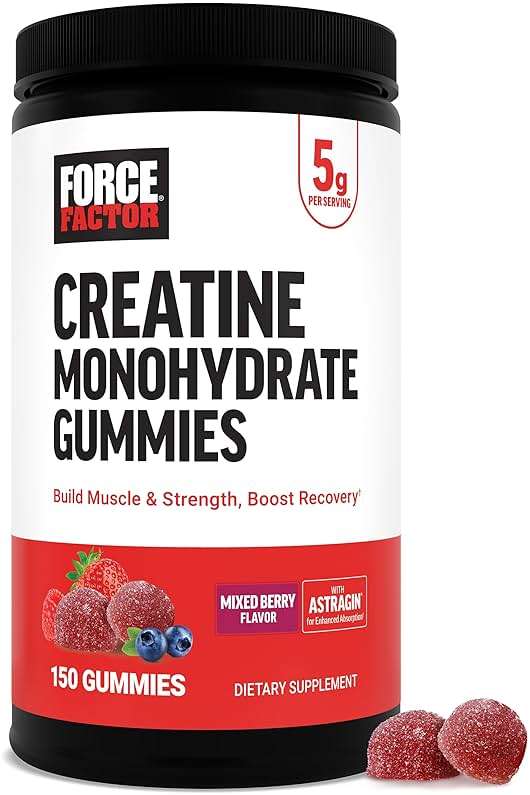 Force Factor Creatine Monohydrate Gummies, NSF Certified, 5g Dose for Men & Women to Support Muscle, Strength, Recovery, Cognitive Health & Memory, Mixed Berry, 150 Gummies - Image 1