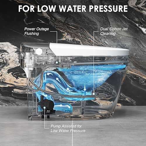 HAWKROWN Smart Toilet, Bidet Toilet with Pump Assisted,Auto Dual Flush, Foam Shield, Foot Sensor Operation, 12-Inch Rough-In, Heated Bidet Seat, Warm Water & Dryer LED Display & Night Light (ST-A01) - Image 3