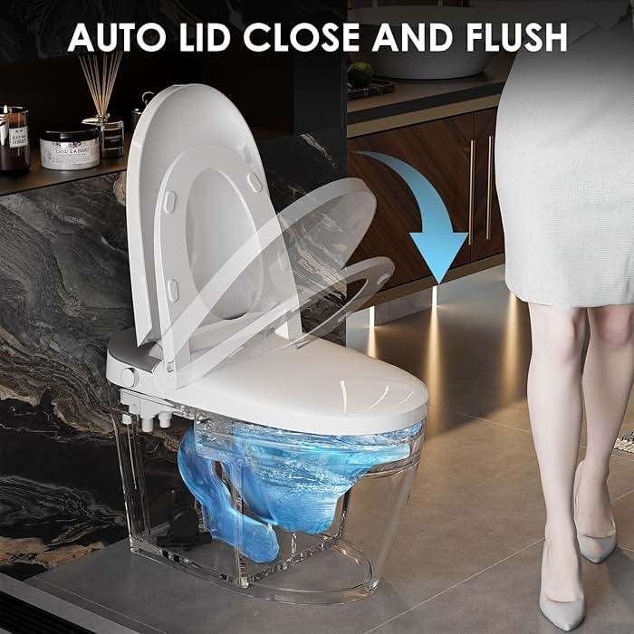 HAWKROWN Smart Toilet, Bidet Toilet with Pump Assisted,Auto Dual Flush, Foam Shield, Foot Sensor Operation, 12-Inch Rough-In, Heated Bidet Seat, Warm Water & Dryer LED Display & Night Light (ST-A01) - Image 5