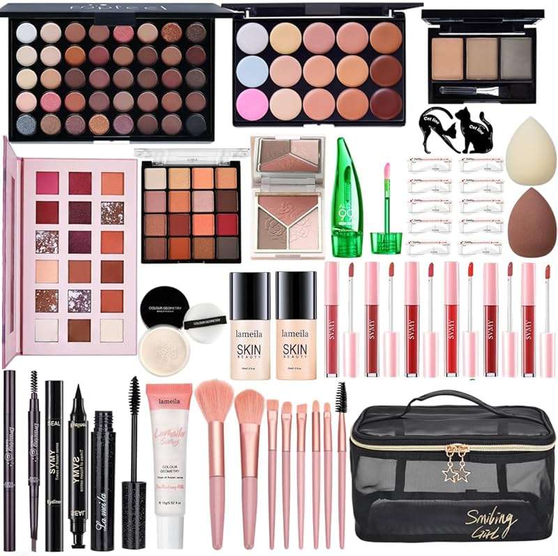 All in One Makeup Kit for Women Full Kit, Make Up Gift Set for Women, Makeup Essential Bundle Includes Foundation Face Primer Eyeshadow Contour Palette Lipstick Eyeliner Mascara Cosmetic Brush Set - Image 1