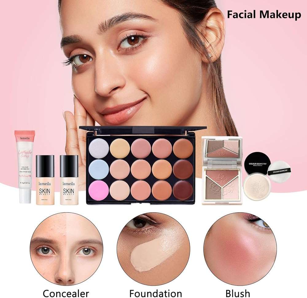 All in One Makeup Kit for Women Full Kit, Make Up Gift Set for Women, Makeup Essential Bundle Includes Foundation Face Primer Eyeshadow Contour Palette Lipstick Eyeliner Mascara Cosmetic Brush Set - Image 3