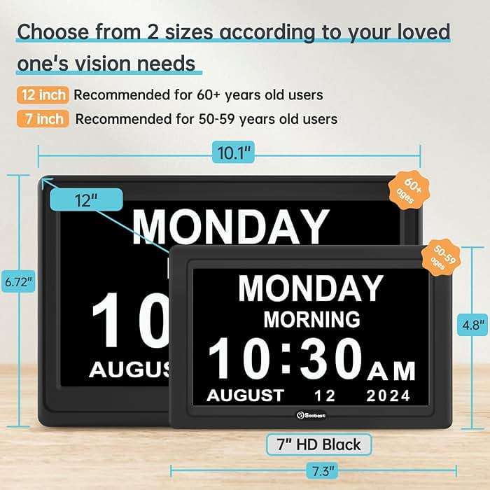 Soobest Dementia Digital Clock for Seniors Elderly, 20 Alarm Reminders 3 Ringtones for Memory Loss Alzheimers, Electric Time Date Day Large Display Calendar Clock, Auto DST, 1024 * 600P HD - Image 2