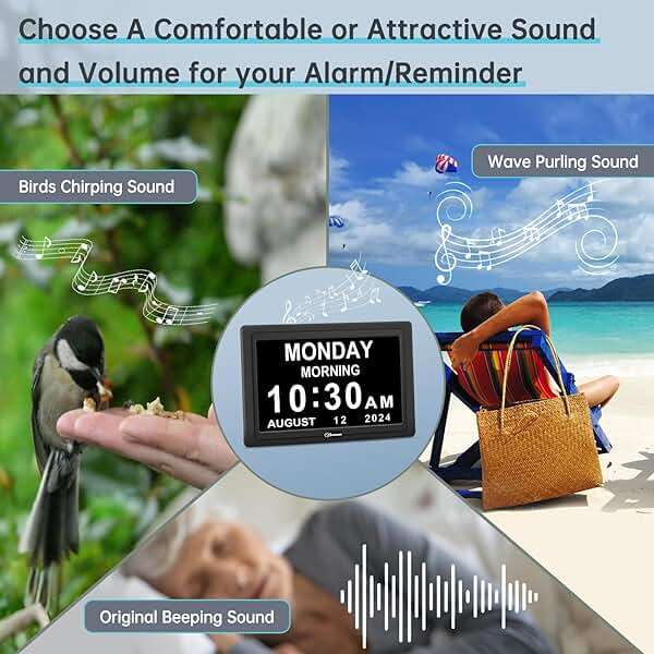 Soobest Dementia Digital Clock for Seniors Elderly, 20 Alarm Reminders 3 Ringtones for Memory Loss Alzheimers, Electric Time Date Day Large Display Calendar Clock, Auto DST, 1024 * 600P HD - Image 4