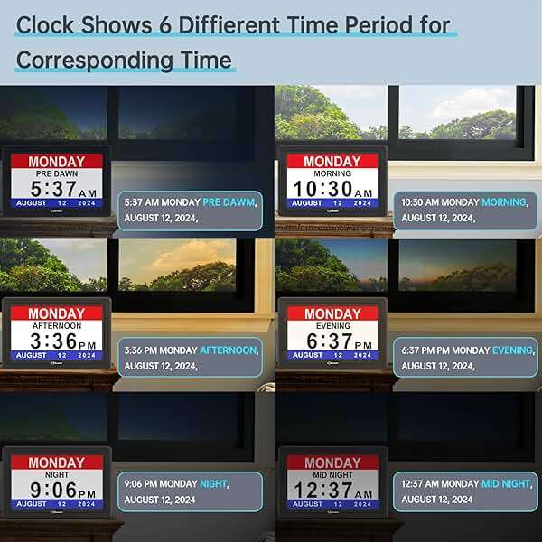 Soobest Dementia Digital Clock for Seniors Elderly, 20 Alarm Reminders 3 Ringtones for Memory Loss Alzheimers, Electric Time Date Day Large Display Calendar Clock, Auto DST, 1024 * 600P HD - Image 6