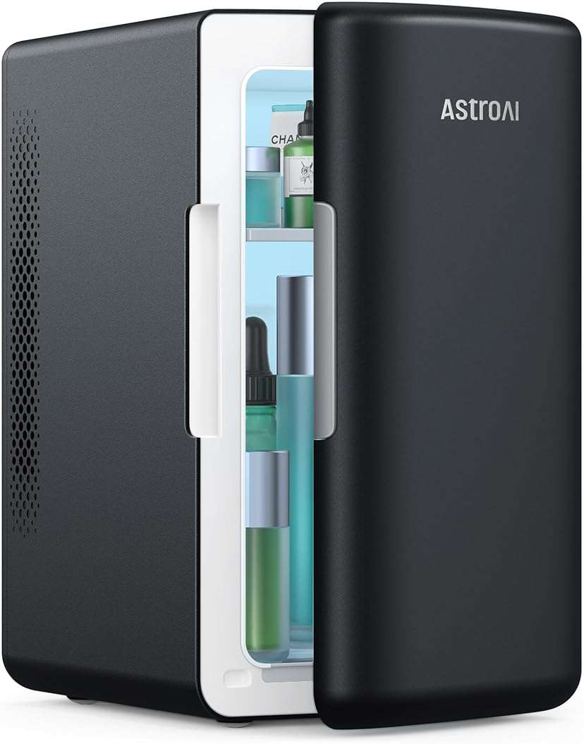 AstroAI Mini Fridge 2.0 Gen, 6 Liter/8 Cans Small Refrigerator Makeup Skincare Fridge 110V AC/12V DC Portable Thermoelectric Cooler and Warmer Fridge for Bedroom, Present for Dad (Dark Grey) - Image 1
