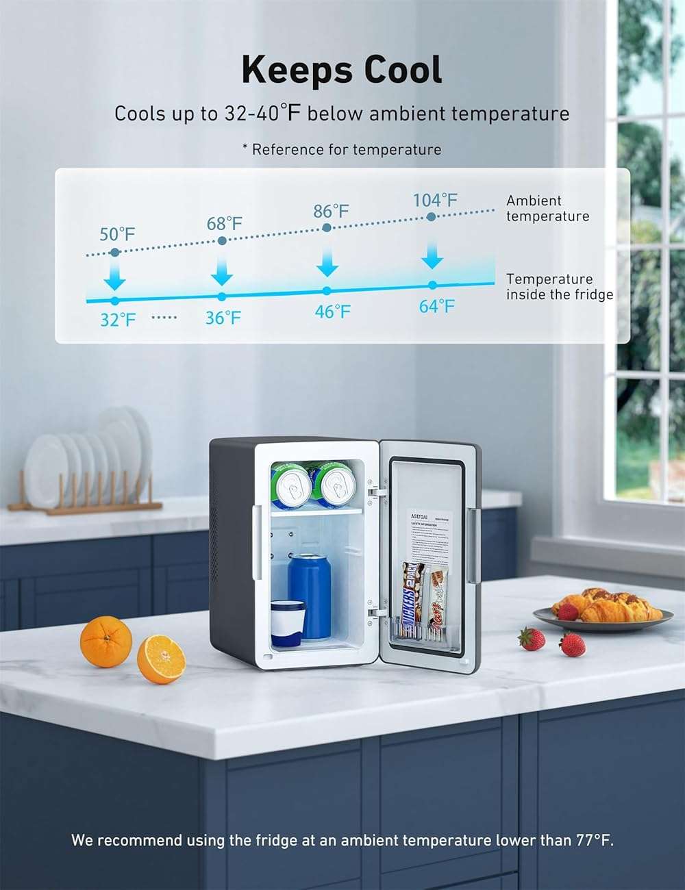 AstroAI Mini Fridge 2.0 Gen, 6 Liter/8 Cans Small Refrigerator Makeup Skincare Fridge 110V AC/12V DC Portable Thermoelectric Cooler and Warmer Fridge for Bedroom, Present for Dad (Dark Grey) - Image 2