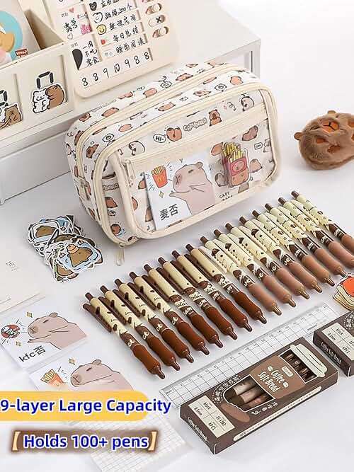 VTYFRY Cute Kawaii Pencil Case Pouch Cartoon Pen Box Holder Organizer for Office Workspace Supplies Desk Accessories Travel Essentials Aesthetic Trendy Cool Stuff Gift Large Capacity (White Kapibala) - Image 2