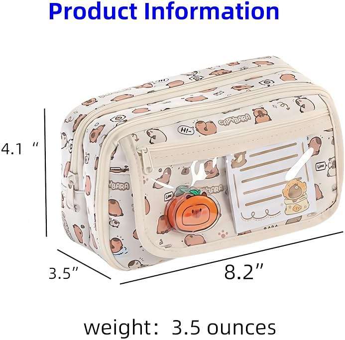 VTYFRY Cute Kawaii Pencil Case Pouch Cartoon Pen Box Holder Organizer for Office Workspace Supplies Desk Accessories Travel Essentials Aesthetic Trendy Cool Stuff Gift Large Capacity (White Kapibala) - Image 3