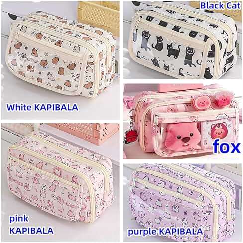 VTYFRY Cute Kawaii Pencil Case Pouch Cartoon Pen Box Holder Organizer for Office Workspace Supplies Desk Accessories Travel Essentials Aesthetic Trendy Cool Stuff Gift Large Capacity (White Kapibala) - Image 4