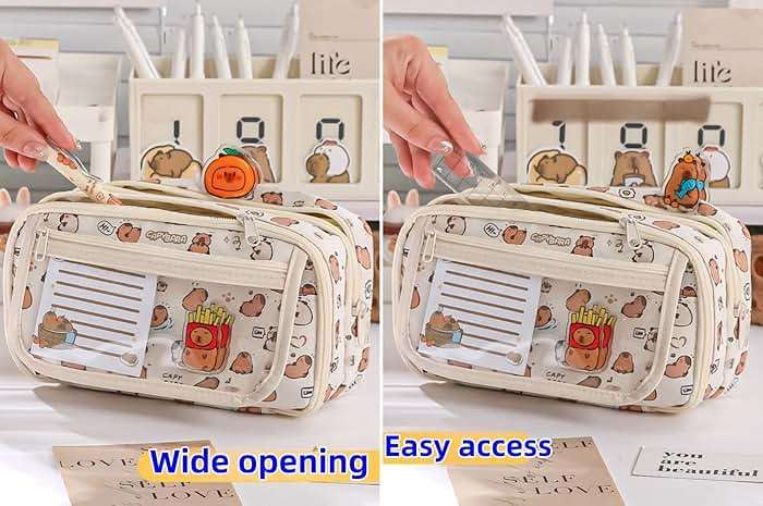 VTYFRY Cute Kawaii Pencil Case Pouch Cartoon Pen Box Holder Organizer for Office Workspace Supplies Desk Accessories Travel Essentials Aesthetic Trendy Cool Stuff Gift Large Capacity (White Kapibala) - Image 7