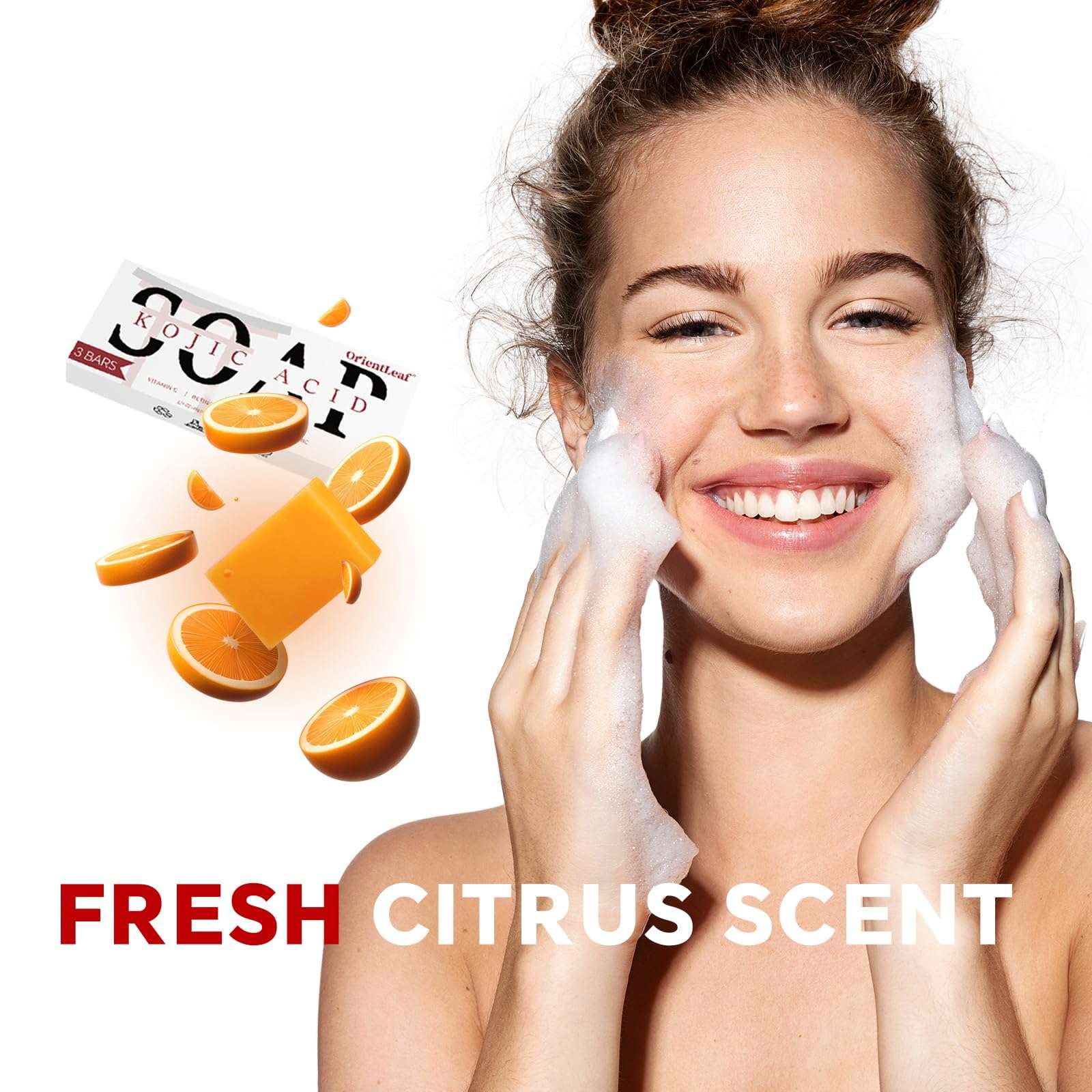 ORIENTLEAF Kojic Acid Soap, Turmeric Soap Bar for Dark Spots, Fresh Citrus Scent, Gentle for Face and Body Wash with Vitamin C, Shea Butter, Retinol, Gifts for Women (3 PACK) - Image 7