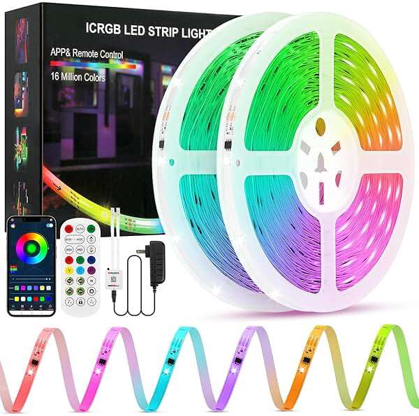 ERBTY Led Lights for Bedroom, IC+RGB 65.6FT Strip Lights, 24Key Remote with App Control, Music Sync Color Changing for Room Decor Party - Image 1
