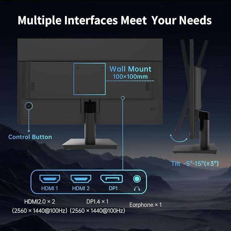 KTC 27 Inch QHD Computer Monitor - 144Hz Gaming PC Monitor 2K, 4000:1 Contrast, 129% sRGB, Adaptive Sync, HDMI DP, Anti-Blue Light, 3-Side Frameless, for Casual Games and Work, VESA Mount H27T27S - Image 7