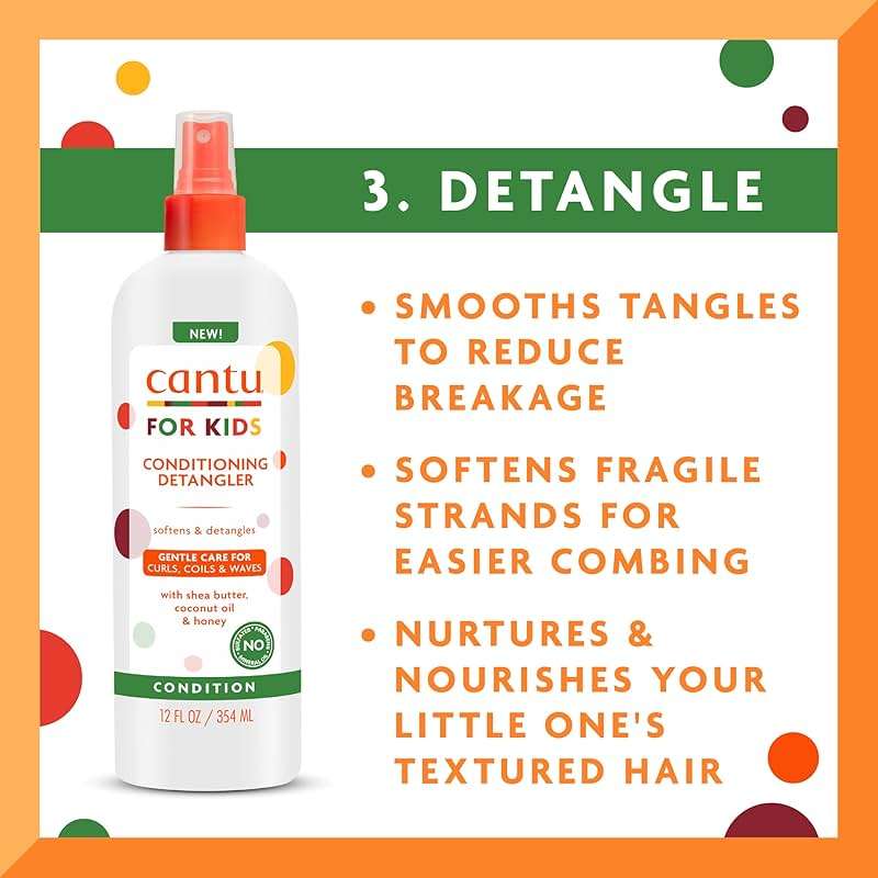 Cantu Care for Kids Haircare Regimen Set with Large Size Shampoo + Conditioner + Detangler + Leave-In Conditioner (Pack of 4) - Image 5