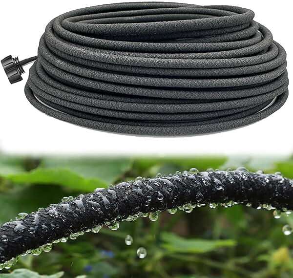 1/4 Inch Soaker Hose for Garden 100ft Soaker Irrigation Drip Hose System, Heavy Duty Drip Irrigation Tubing with Hose Connector Accessories for Watering Garden Beds Vegetable Lawn and Yard (100ft) - Image 1
