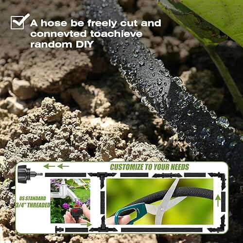 1/4 Inch Soaker Hose for Garden 100ft Soaker Irrigation Drip Hose System, Heavy Duty Drip Irrigation Tubing with Hose Connector Accessories for Watering Garden Beds Vegetable Lawn and Yard (100ft) - Image 2