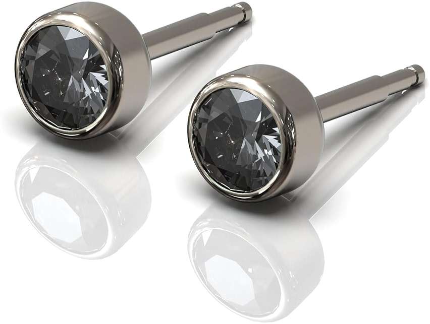 Diamond Stud Earrings Mens Womens Titanium Hypoallergenic - Image 1