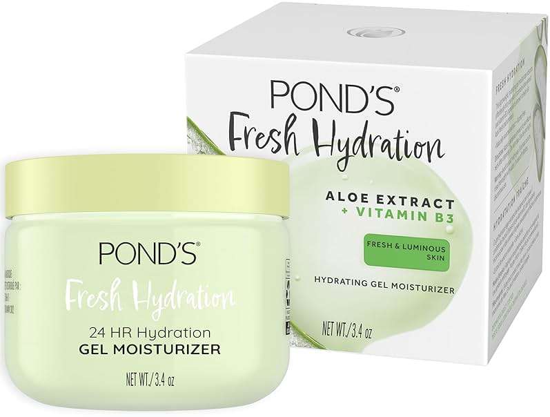 POND’S Fresh Hydration Gel Moisturizer – 24 HR Hydration with Aloe Vera Extract, Vitamin E & B3 Niacinamide – Alcohol & Oil-Free Face Moisturizer – Dermatologist Tested, 3.4 oz - Image 1