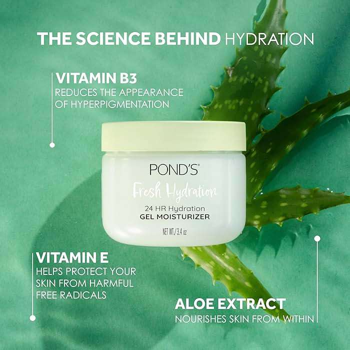 POND’S Fresh Hydration Gel Moisturizer – 24 HR Hydration with Aloe Vera Extract, Vitamin E & B3 Niacinamide – Alcohol & Oil-Free Face Moisturizer – Dermatologist Tested, 3.4 oz - Image 2