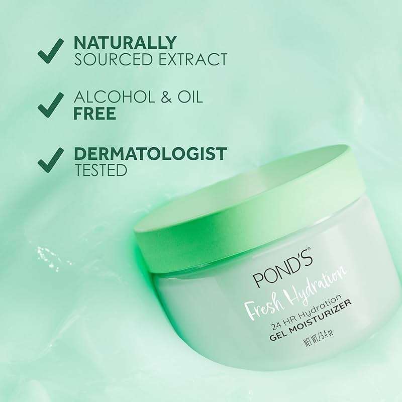 POND’S Fresh Hydration Gel Moisturizer – 24 HR Hydration with Aloe Vera Extract, Vitamin E & B3 Niacinamide – Alcohol & Oil-Free Face Moisturizer – Dermatologist Tested, 3.4 oz - Image 3