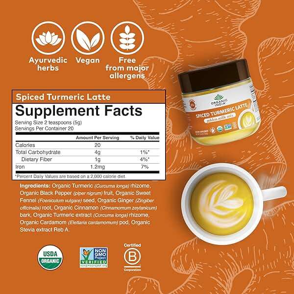 Organic India Spiced Turmeric Latte Powder - Golden Milk Mix, Authentic Blend, Gold Tea Drink, With Ginger and Cinnamon, Vegan, Ayurvedic Herbs, Caffeine Free, Zero Added Sugar - 3.52 Oz - Image 2