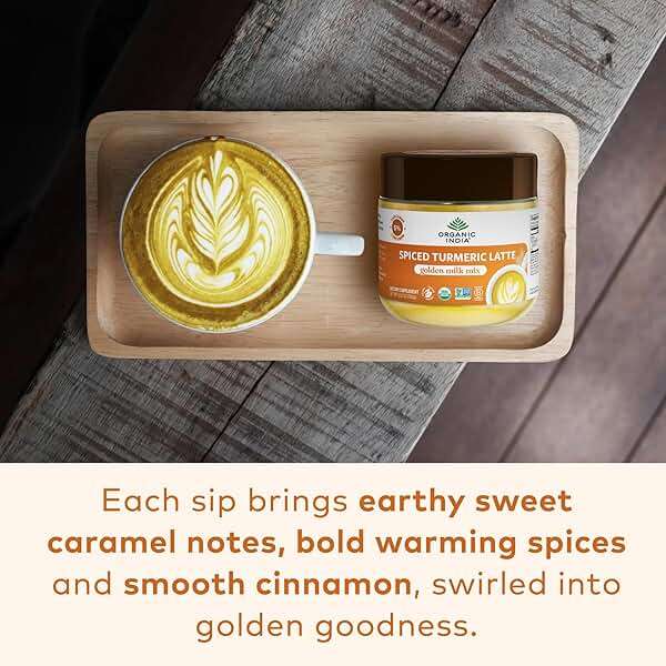 Organic India Spiced Turmeric Latte Powder - Golden Milk Mix, Authentic Blend, Gold Tea Drink, With Ginger and Cinnamon, Vegan, Ayurvedic Herbs, Caffeine Free, Zero Added Sugar - 3.52 Oz - Image 3