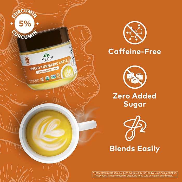 Organic India Spiced Turmeric Latte Powder - Golden Milk Mix, Authentic Blend, Gold Tea Drink, With Ginger and Cinnamon, Vegan, Ayurvedic Herbs, Caffeine Free, Zero Added Sugar - 3.52 Oz - Image 4