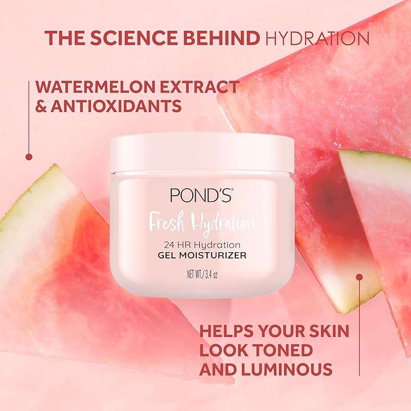 POND’S Fresh Hydration Gel Moisturizer – 24 HR Hydration with Watermelon Extract & Antioxidants – Alcohol & Oil-Free Face Moisturizer – Dermatologist Tested, 3.4 oz - Image 2