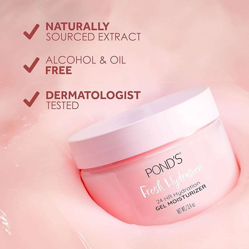 POND’S Fresh Hydration Gel Moisturizer – 24 HR Hydration with Watermelon Extract & Antioxidants – Alcohol & Oil-Free Face Moisturizer – Dermatologist Tested, 3.4 oz - Image 3