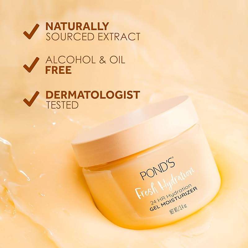 POND’S Fresh Hydration Gel Moisturizer – 24 HR Hydration with Orange Extract & Vitamin C – Alcohol & Oil-Free Face Moisturizer – Dermatologist Tested, 3.4 oz - Image 3