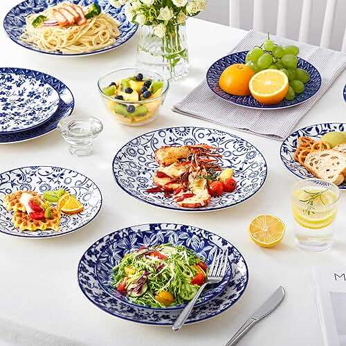 vancasso Ceramic Dinner Plates Set of 6, Large Vintage Plates 10.25 Inch Set of 6 for Kitchen, Porcelain Blue and White Plates for Kitchen, Microwave Oven Dishwasher Safe, Vintage Gift, Blue - Image 2
