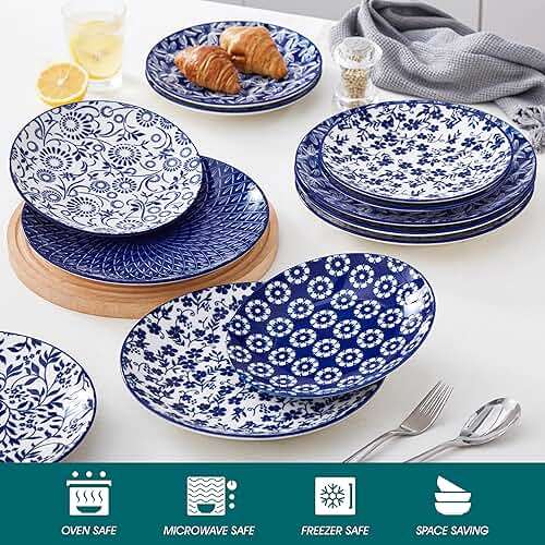 vancasso Ceramic Dinner Plates Set of 6, Large Vintage Plates 10.25 Inch Set of 6 for Kitchen, Porcelain Blue and White Plates for Kitchen, Microwave Oven Dishwasher Safe, Vintage Gift, Blue - Image 4