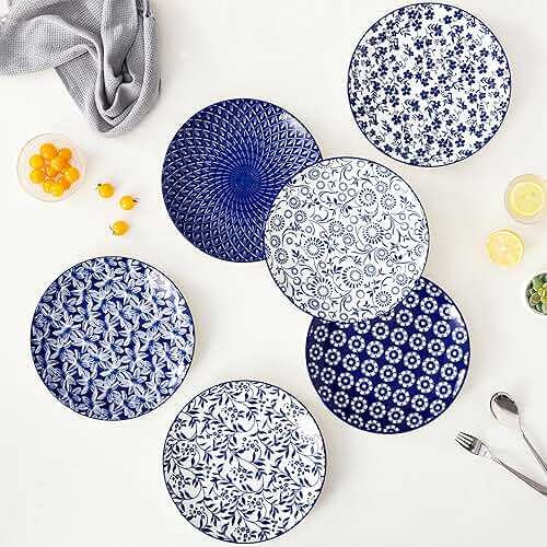 vancasso Ceramic Dinner Plates Set of 6, Large Vintage Plates 10.25 Inch Set of 6 for Kitchen, Porcelain Blue and White Plates for Kitchen, Microwave Oven Dishwasher Safe, Vintage Gift, Blue - Image 6
