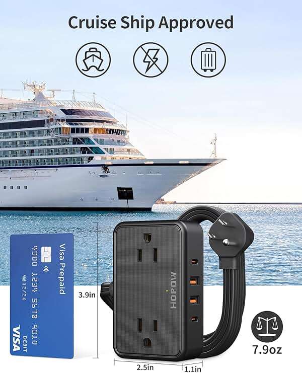 HOPOW Flat Plug Extension Cord, 6 Ft Ultra Thin Power Strip, 4 AC Wide Spaced outlets and 4 USB (2 USB-C) Ports, No Surge Protector for Cruise Ship, Travel, Dorm Room Essentials (Black) - Image 6