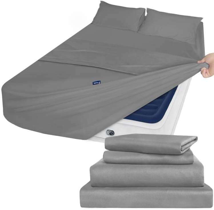 Moonsea Cal King Sheet Set - 4 Piece California King Sheet Sets - Extra Deep Pocket Hotel Luxury California King Sheets Fade Resistant Fits up to 24in Cal King Bed Mattress - Grey - Image 3