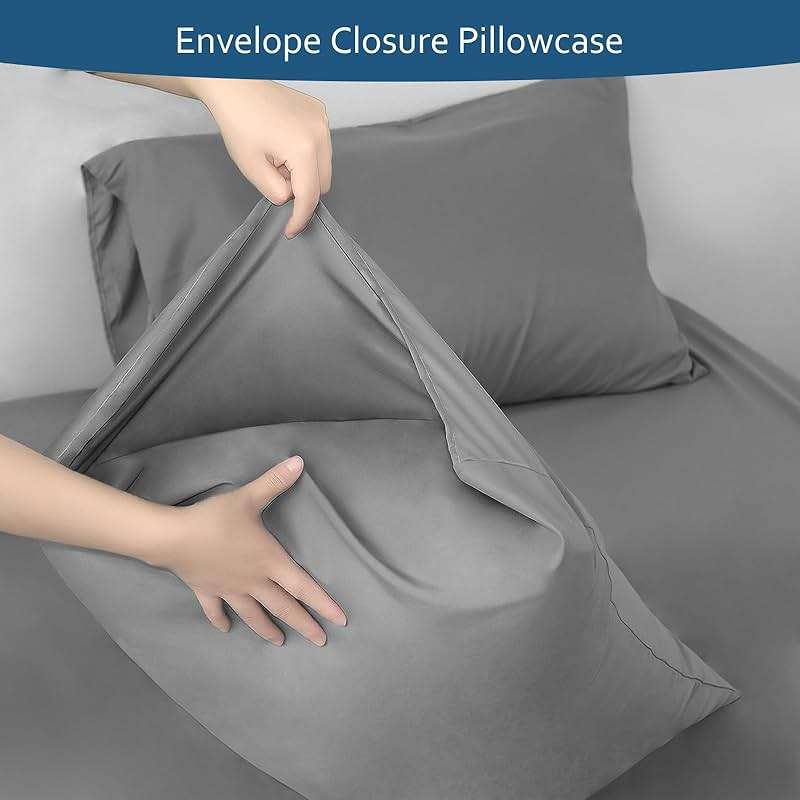 Moonsea Cal King Sheet Set - 4 Piece California King Sheet Sets - Extra Deep Pocket Hotel Luxury California King Sheets Fade Resistant Fits up to 24in Cal King Bed Mattress - Grey - Image 5
