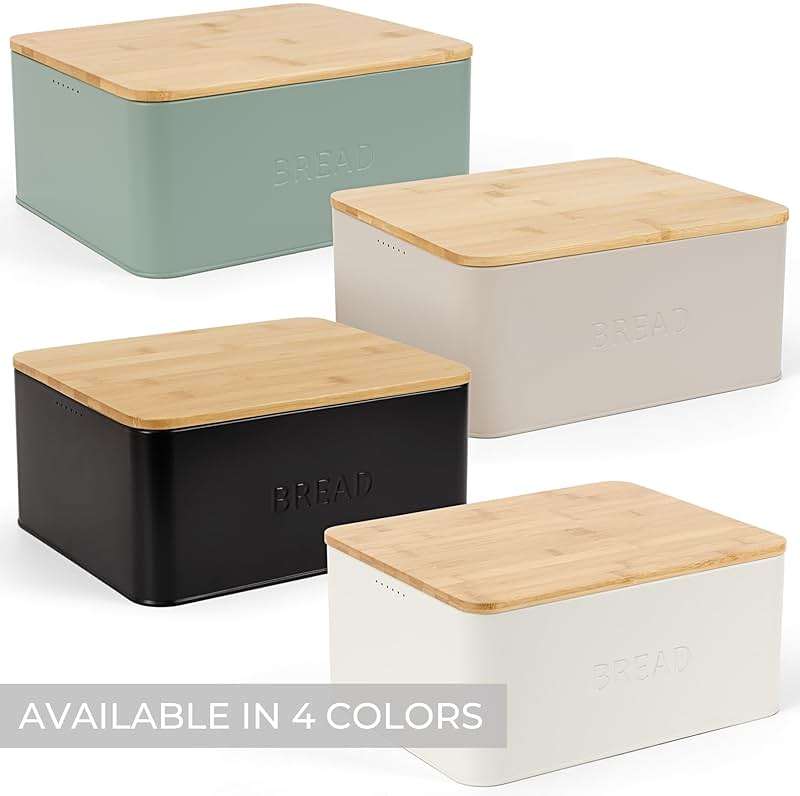 ZICOTO Beautiful Bread Box With Wooden Lid For Your Kitchen Countertop - Spacious Container Perfectly Stores Your Homemade Bread, English Muffins & Bagels - Quality Cutting Board Lid Keeps Loaf Fresh - Image 9