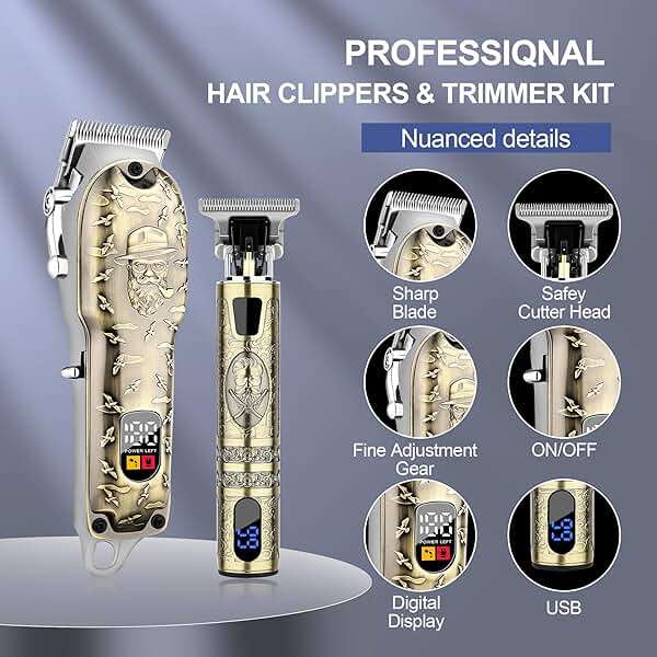 Hair Clippers Set for Men, Hair Clipper Trimmer with LED Display, Professional Cordless Hair Clipper Shaver Beard Trimmer, Hair Cutting Machine for Men, Holiday Gift for Him Father's Day Gift - Image 2